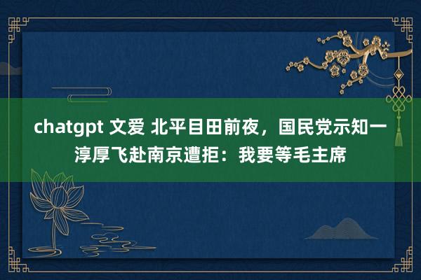 chatgpt 文爱 北平目田前夜，国民党示知一淳厚飞赴南京遭拒：我要等毛主席
