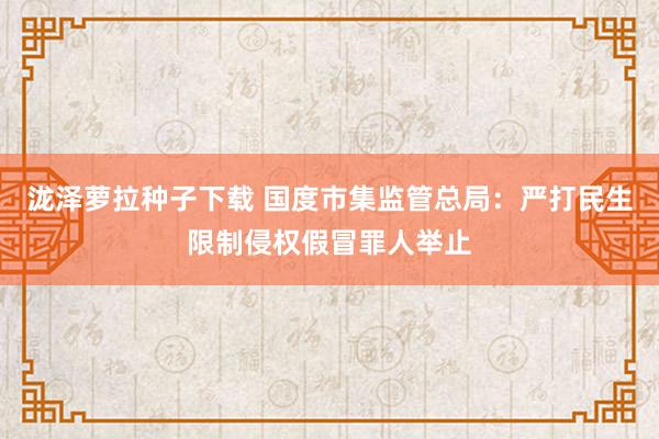 泷泽萝拉种子下载 国度市集监管总局：严打民生限制侵权假冒罪人举止
